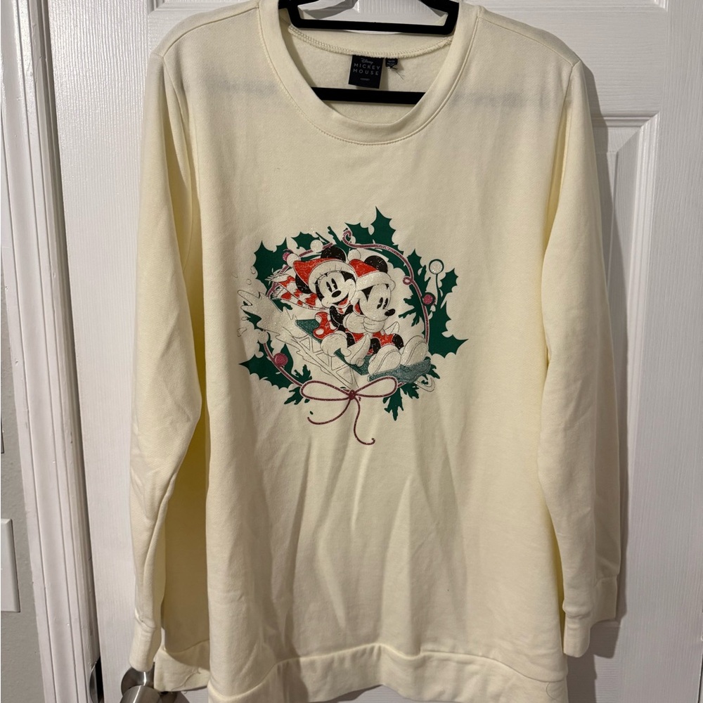 Disney Cream Holiday Sweatshirt with Mickey and Minnie
